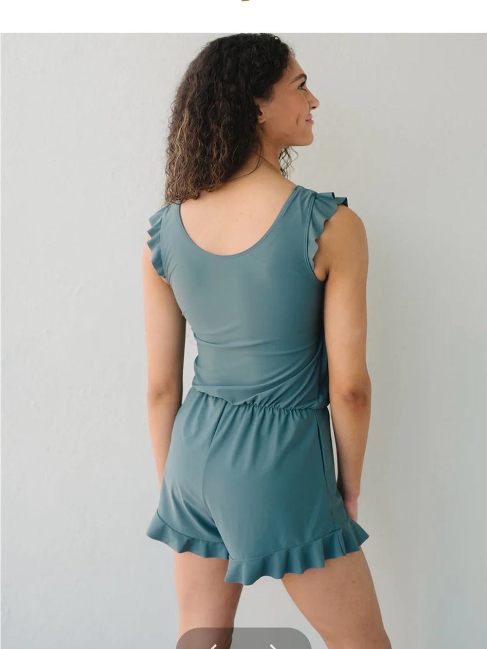 Honey Mark Ginger Swim Romper with Ruffle Hem in Juniper Blue - Picture 8 of 8